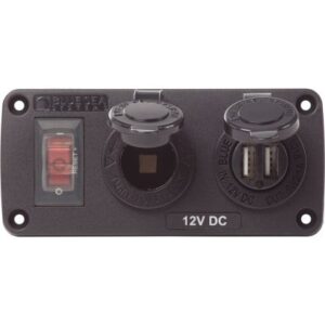 Blue Sea 4363 Water Resistant Usb Accessory Panels - 15a Circuit Breaker, 12v Socket, 2.1a Dual Usb Charger