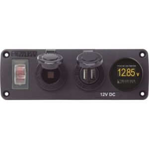 Blue Sea 4366 Water Resistant Usb Accessory Panel - Circuit Breaker, 12v Socket, Dual Usb Charger, Mini Voltmeter
