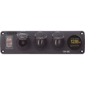 Blue Sea 4368 Water Resistant Usb Accessory Panel - 12v Socket, 2x 2.1a Dual Usb Chargers, Mini Voltmeter