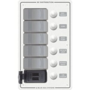 Blue Sea 8421 - 5 Position Contura Switch Panel W/Dual Usb Chargers - 12/24v Dc - White