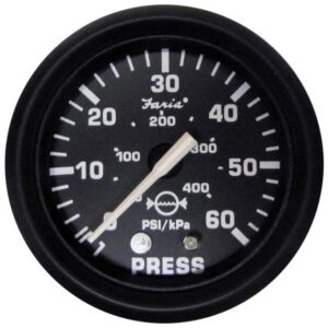 Faria Euro Black 2" Water Pressure Gauge (60 Psi)