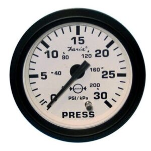 Faria Euro White 2" Water Pressure Gauge (30 Psi)