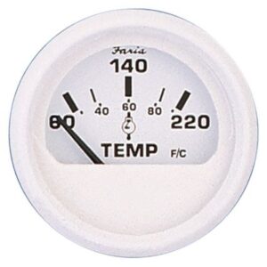 Faria Dress White 2" Cylinder Head Temperature Gauge (60 - 220 Degree F)