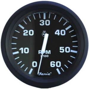 Faria Euro Black 4" Tachometer - 6,000 Rpm (Gas - Inboard & I/O)