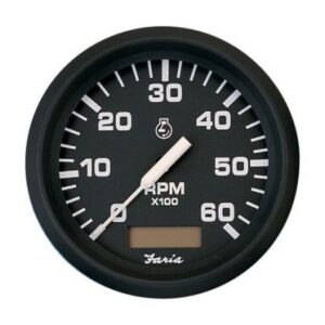 Faria Euro Black 4" Tachometer W/Hourmeter - 6,000 Rpm (Gas - Inboard)