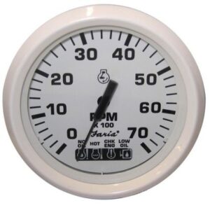 Faria Dress White 4" Tachometer W/Systemcheck Indicator - 7000 Rpm (Gas) (Johnson / Evinrude Outboard)