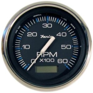 Faria Chesapeake Black 4" Tachometer W/Hourmeter - 6000 Rpm (Gas) (Inboard)