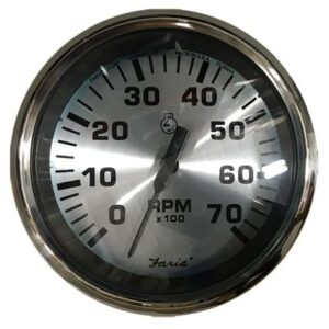 Faria Spun Silver 4" Tachometer (7000 Rpm) (Outboard)