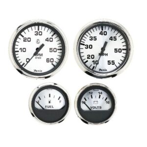 Faria Spun Silver Box Set Of 4 Gauges F/Outboard Engines - Speedometer, Tach, Voltmeter & Fuel Level