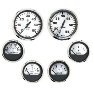 Faria Spun Silver Box Set Of 6 Gauges F/ Inboard Engines - Speed, Tach, Voltmeter, Fuel Level, Water Temperature & Oil
