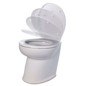 Jabsco Deluxe Flush 17" Angled Back 12v Freshwater Electric Marine Toilet W/Solenoid Valve & Soft Close Lid
