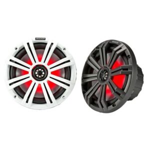 Kicker Km8 8" Led Marine Coaxial Speakers W/1" Tweeters - 4-Ohm, Charcoal & White