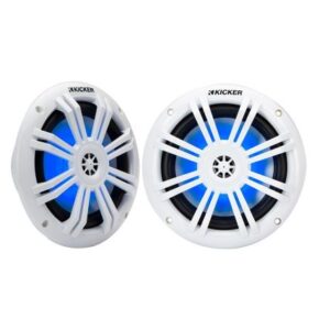 Kicker Km60 6.5" Marine Coaxial Speakers W/1/2" Tweeters - 4-Ohm, White W/Blue Led