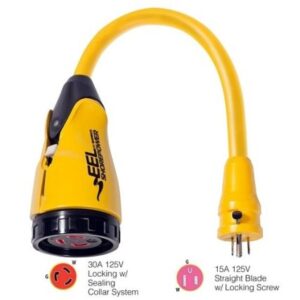 Marinco P15-30 Eel 30a-125v Female To 15a-125v Male Pigtail Adapter - Yellow