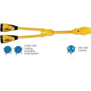 Marinco Y504-2-504 Eel (2)50a-125/250v Female To (1)50a-125/250v Male "Y" Adapter - Yellow