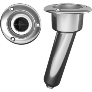 Mate Series Stainless Steel 15 Degree Rod & Cup Holder - Drain - Round Top