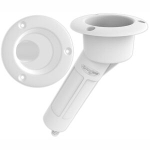 Mate Series Plastic 30 Degree Rod & Cup Holder - Drain - Round Top - White