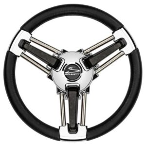 Schmitt Marine Burano Wheel 14" 3/4" Tapered Shaft Black Polyurethane W/Stainless Spoke Includes Center Cap/Nut