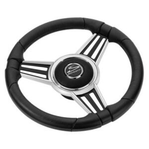 Schmitt Marine Pu30 14" Wheel - Chrome Cap & Spoke Inserts - Black Spokes - 3/4" Tapered Shaft