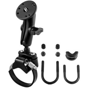 Ram Mount Strap Clamp Roll Bar Mount W/Standard Length Double Socket Arm & 2.5" Round Base W/1/4"-20 Male Threaded Post