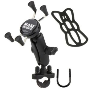 Ram Mount Handlebar Rail Mount W/Zinc Coated U-Bolt Base And Universal X-Grip Cell/Iphone Cradle