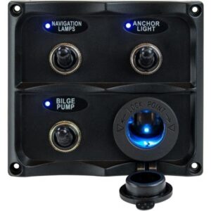 Sea-Dog Water Resistant Toggle Switch Panel W/Led Power Socket - 3 Toggle