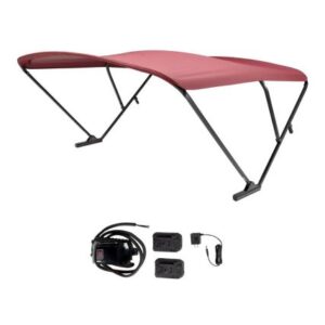Sureshade Battery Powered Bimini - Black Anodized Frame & Burgundy Fabric
