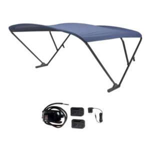 Sureshade Battery Powered Bimini - Black Anodized Frame & Navy Fabric