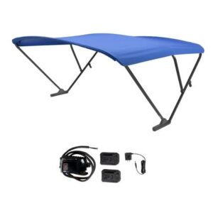 Sureshade Battery Powered Bimini - Black Anodized Frame & Pacific Blue Fabric