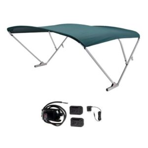 Sureshade Battery Powered Bimini - Clear Anodized Frame & Green Fabric