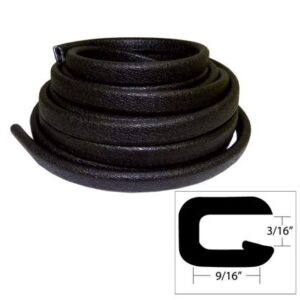 Taco Flexible Vinyl Trim - 5/32" Opening X 9/16"W X 25'L - Black