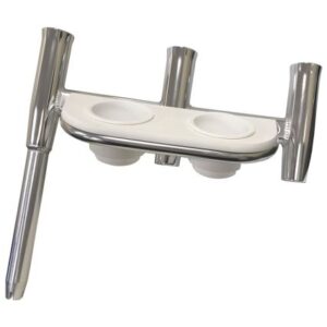 Tigress Offset Triple Rod Holder W/Cup Holders - Starboard Side - Polished Aluminum