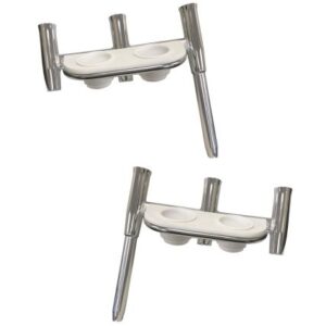 Tigress Offset Triple Rod Holder W/Cup Holders - Port Side & Starboard Side - Polished Aluminum