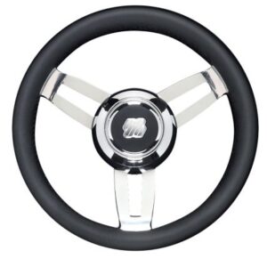 Uflex Morosini 13.8" Steering Wheel - Black Polyurethane W/Stainless Steel Spokes & Chrome Hub