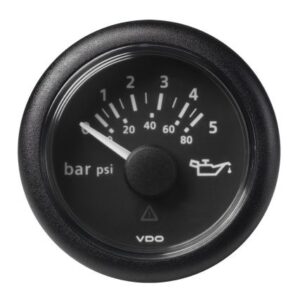 Veratron 52 Mm (2-1/16") Viewline Oil Pressure Gauge 5 Bar/80 Psi - Black Dial & Round Bezel