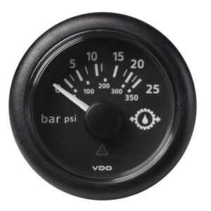 Veratron 52mm (2-1/16") Viewline Transmission Oil Pressure 25 Bar/350 Psi - Black Dial & Round Bezel
