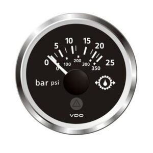 Veratron 52mm (2-1/16") Viewline Transmission Oil Pressure 25 Bar/350 Psi - Black Dial & Chrome Triangular Bezel