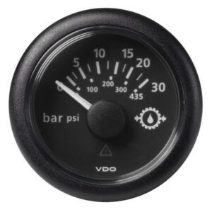 Veratron 52mm (2-1/16") Viewline Transmission Oil Pressure 30 Bar/435 Psi - Black Dial & Round Bezel